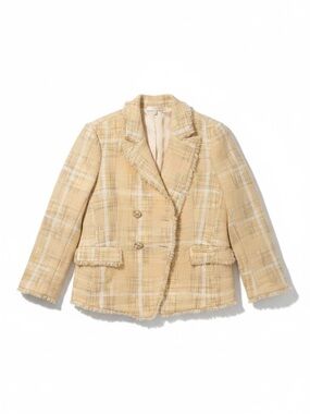 LoveShackFancy Denison Tweed Blazer Gold Plaid Fringe Jacket Size 12‎